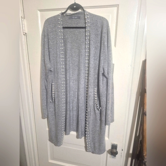 Coin 1804 Elegant Gray Women's Cardigan with Pearl Details - Picture 1 of 5